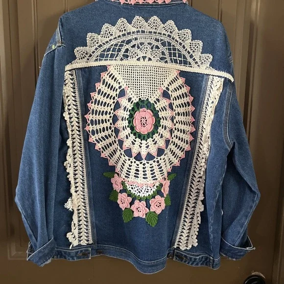 Reworked Upcycled Women's Denim Jacket Boho Bohemian Casual Size XXL Plus Size - Picture 8 of 10